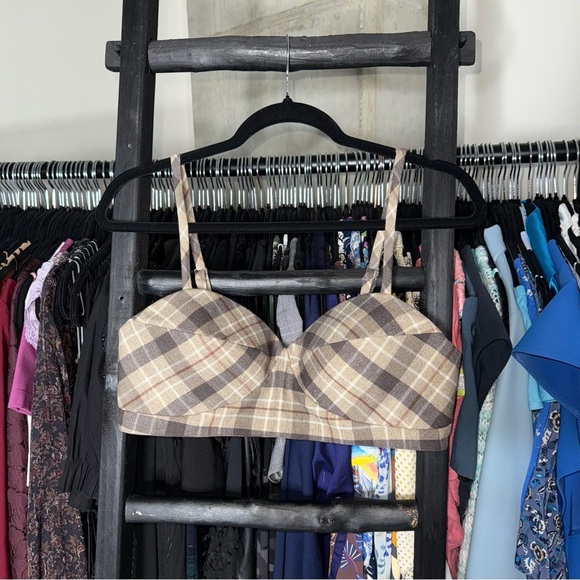 Favorite Daughter Ex Boyfriend Plaid Bra Top Brown Beige - Picture 9 of 15